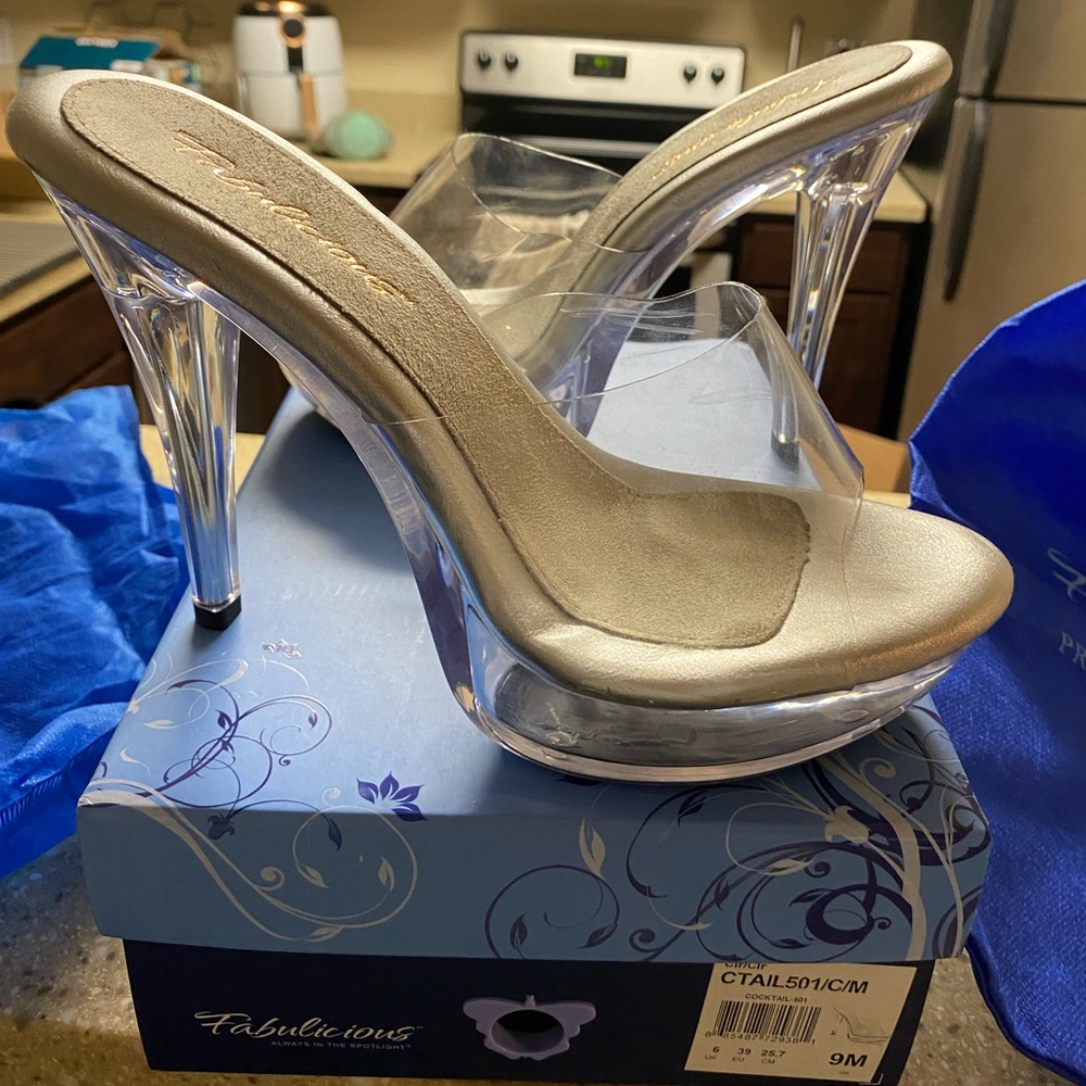 FABULICIOUS Clear Stiletto 5” Heels Sz: 8.5/9